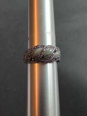 Vintage-Inspired Sterling Silver Ring with Pale Green Stones